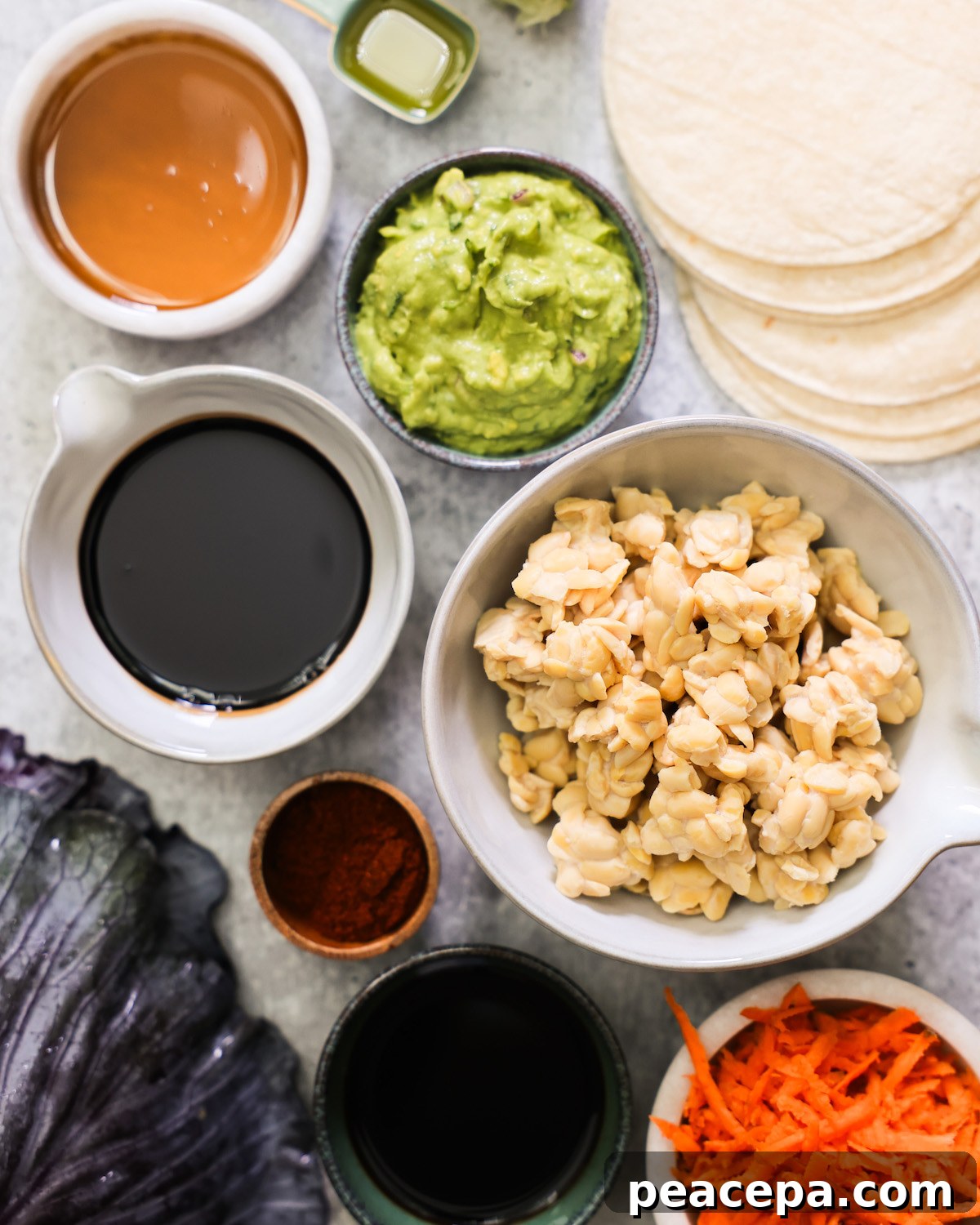 overhead of tempeh taco ingredients
