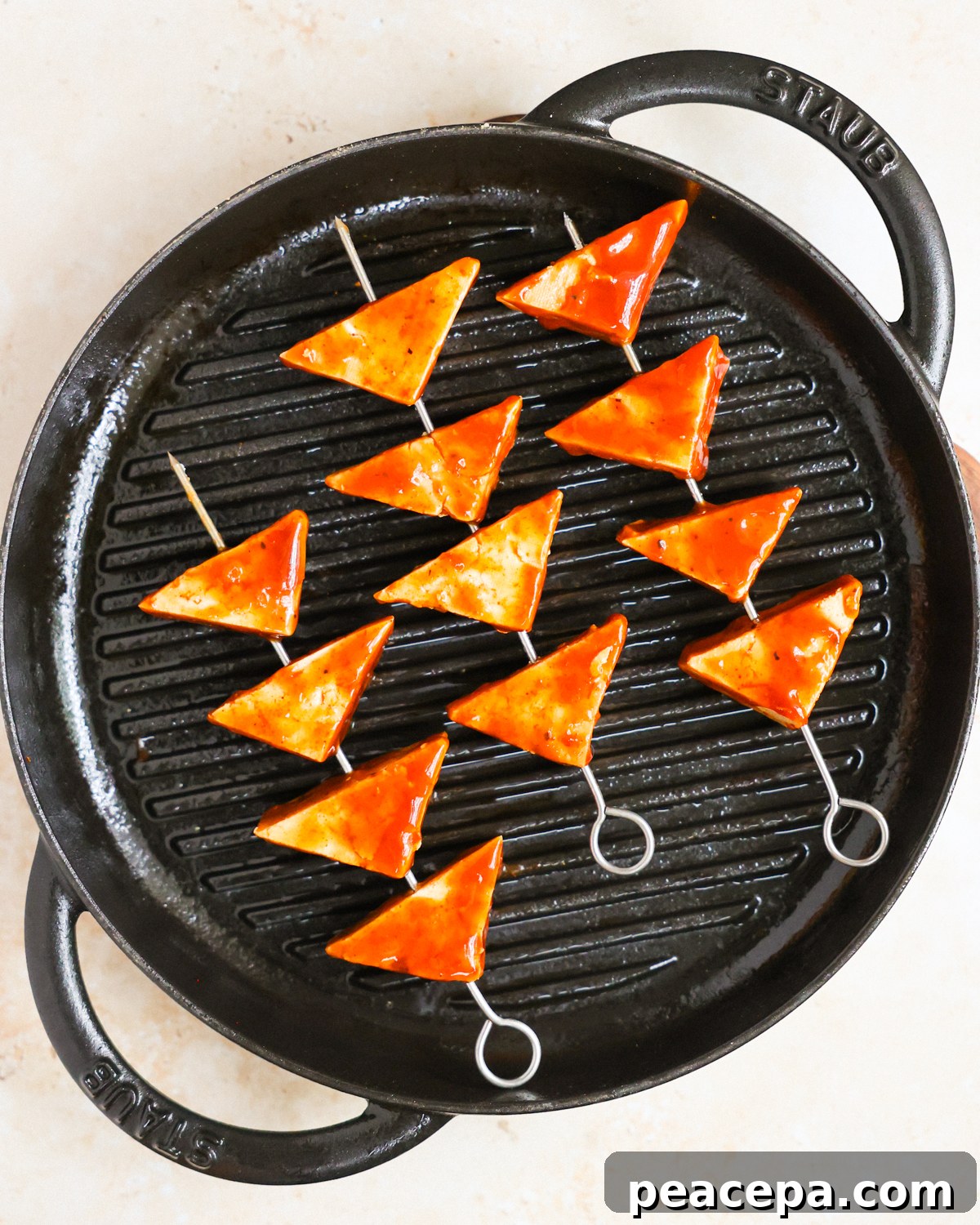 overhead tofu on grill pan