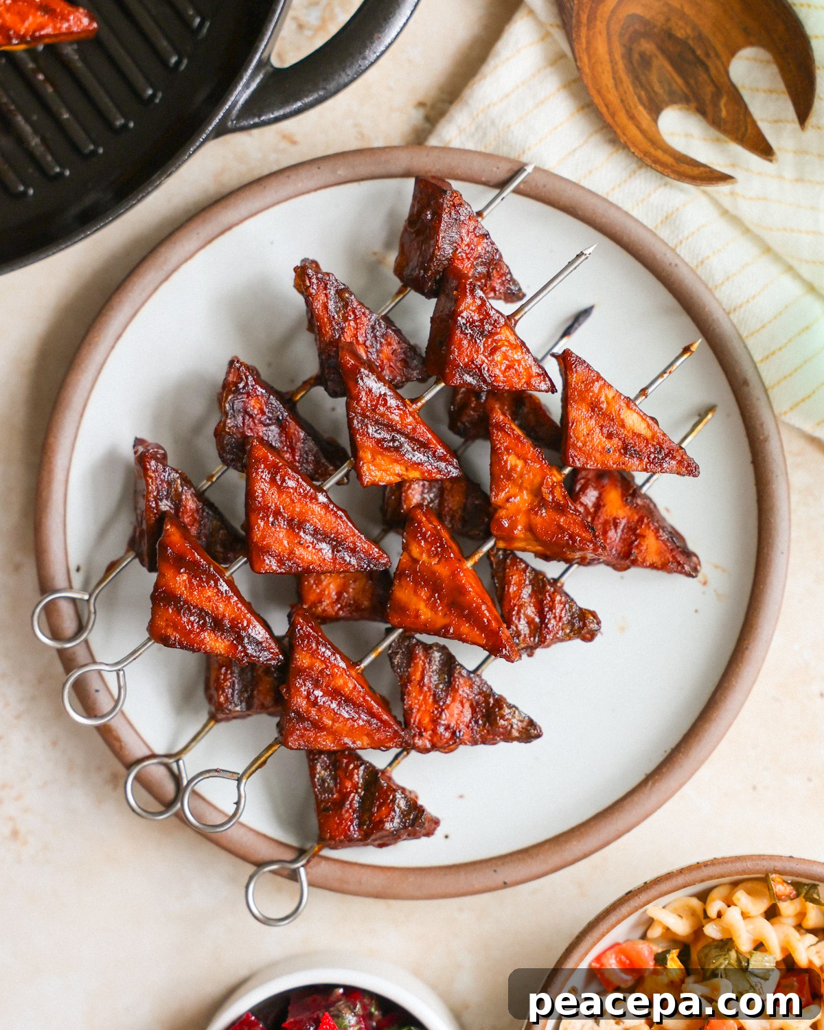 overhead grilled bbq tofu