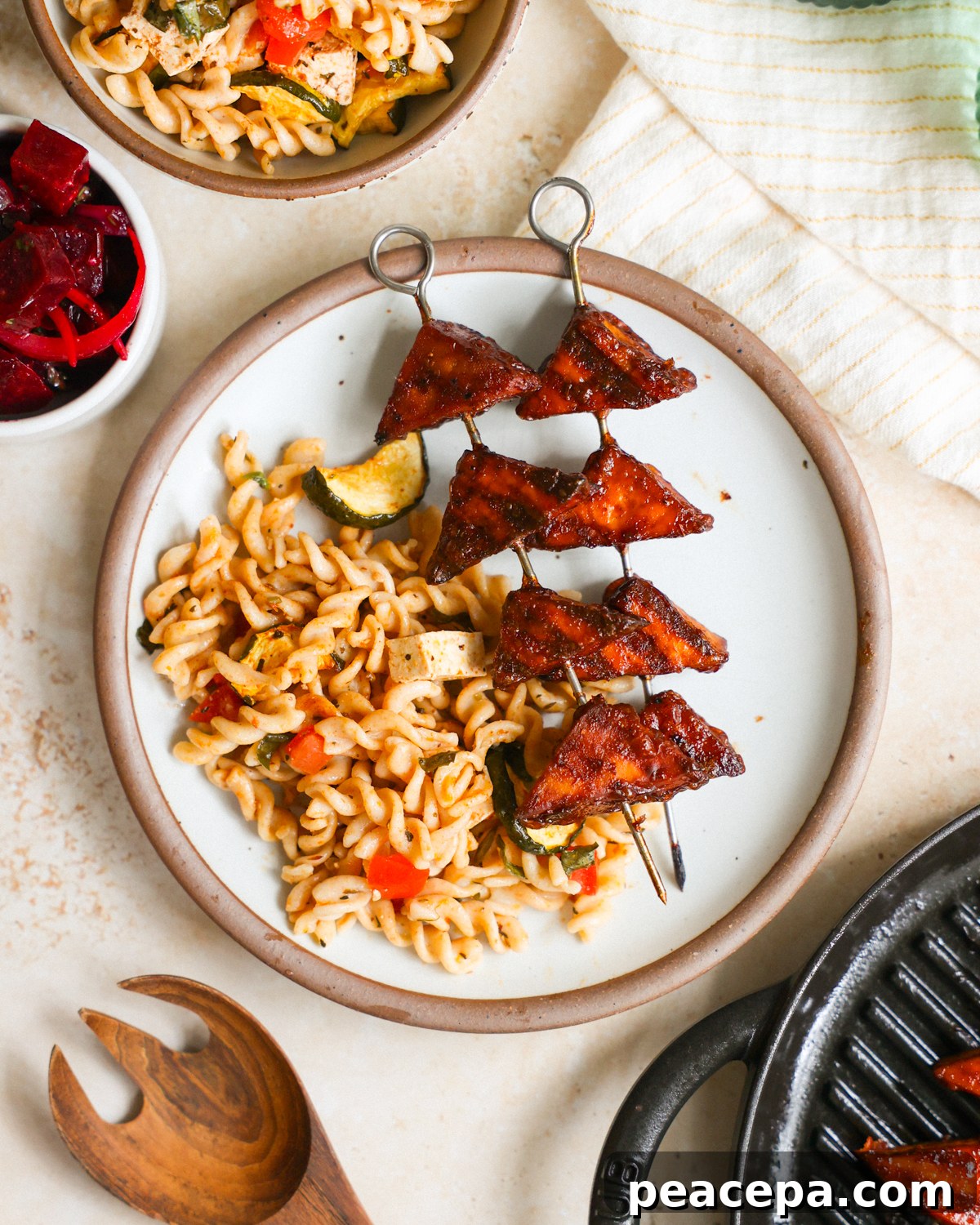 overhead bbq with pasta salad