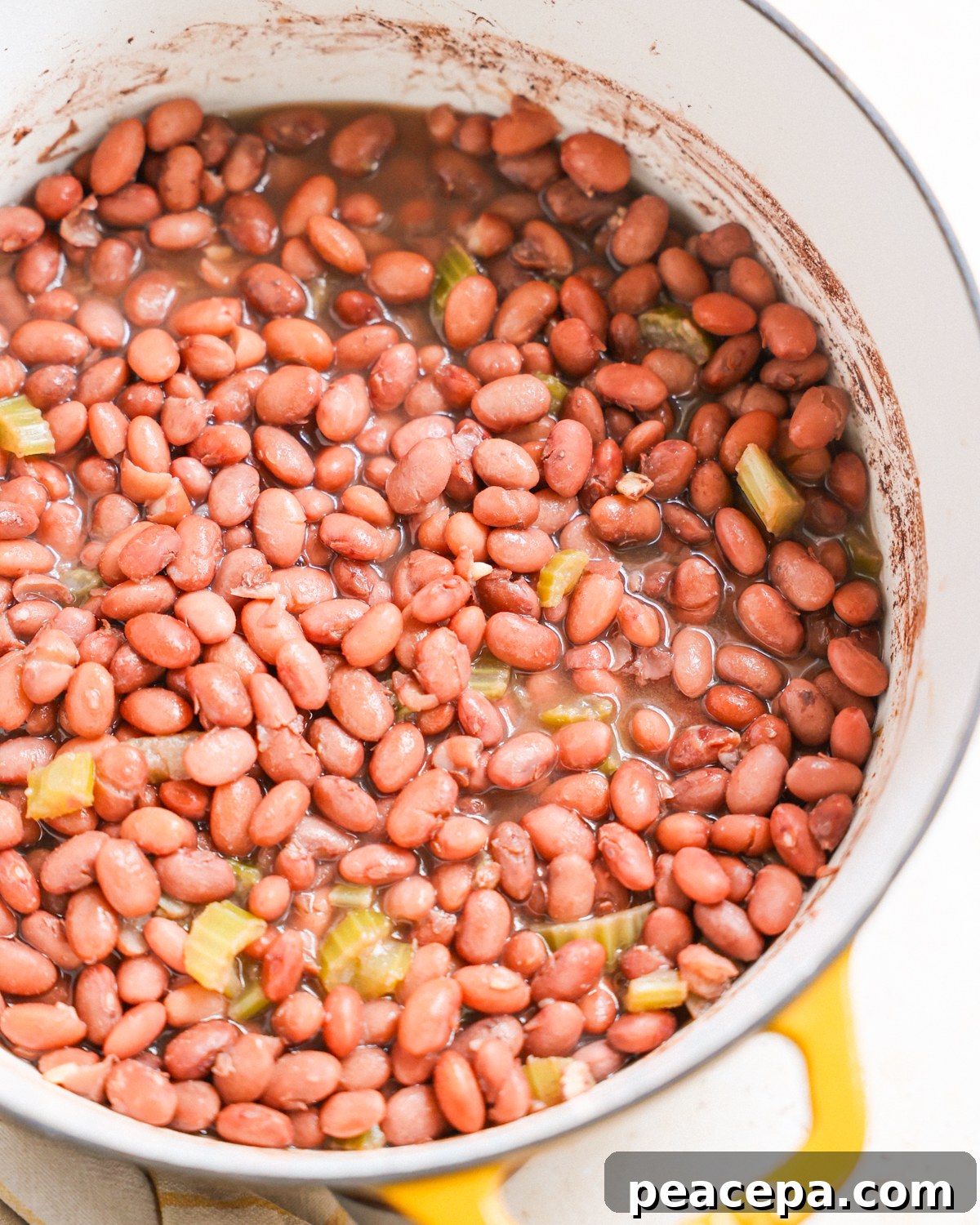 Cooked beans in a pot.