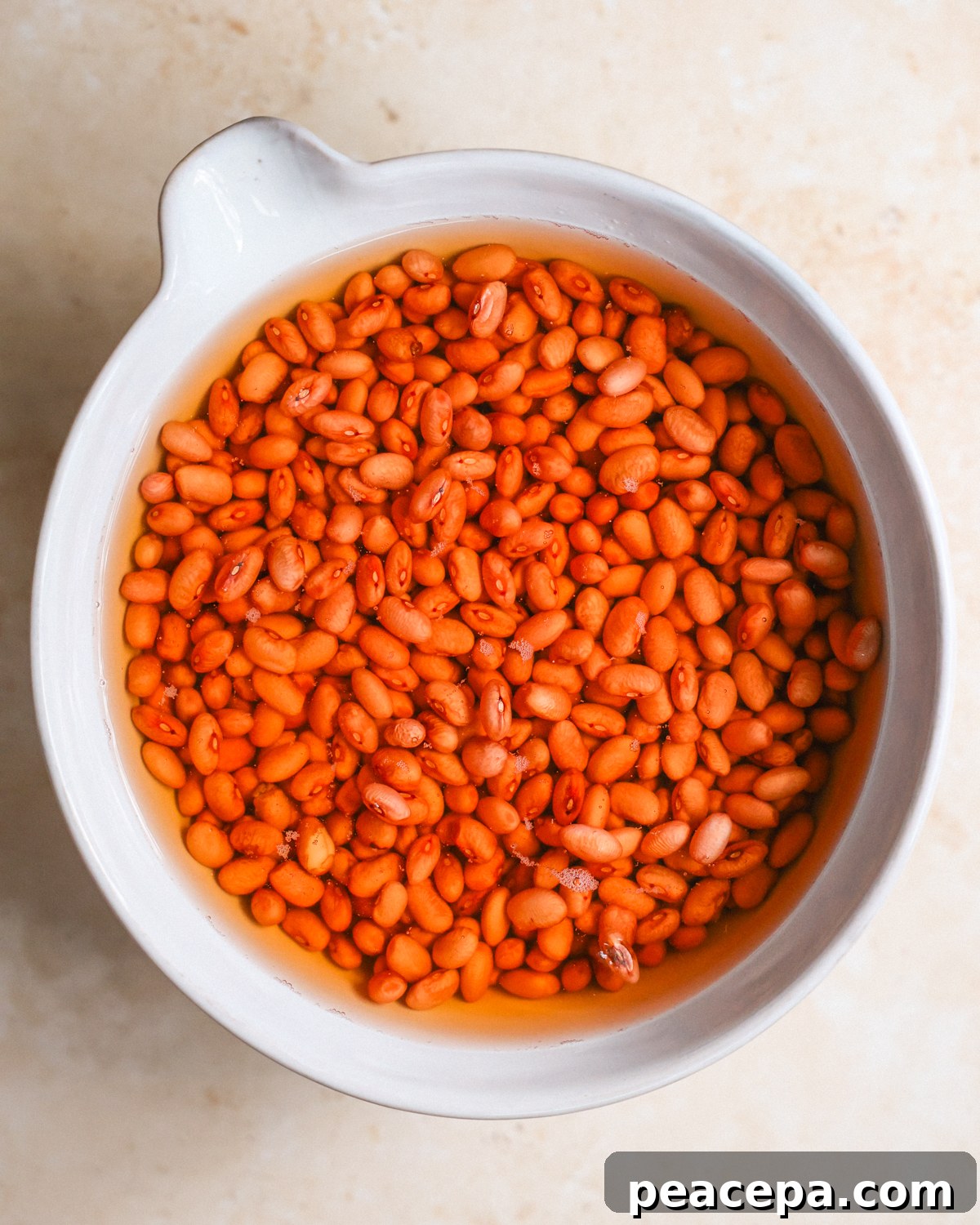 Soaked beans in a bowl. 