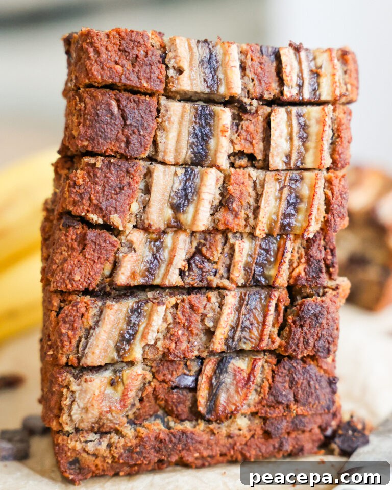 Stacked slices of Almond Flour Banana Bread.