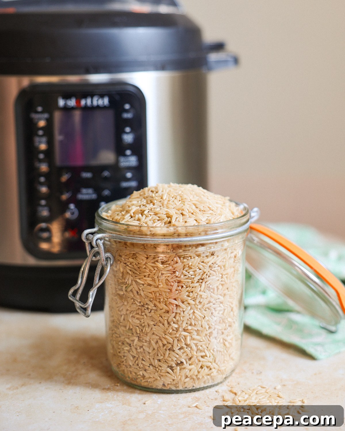 brown rice in a glass jar