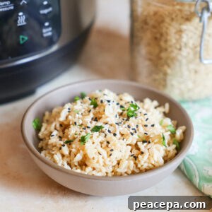 brown rice in a bowl on counter