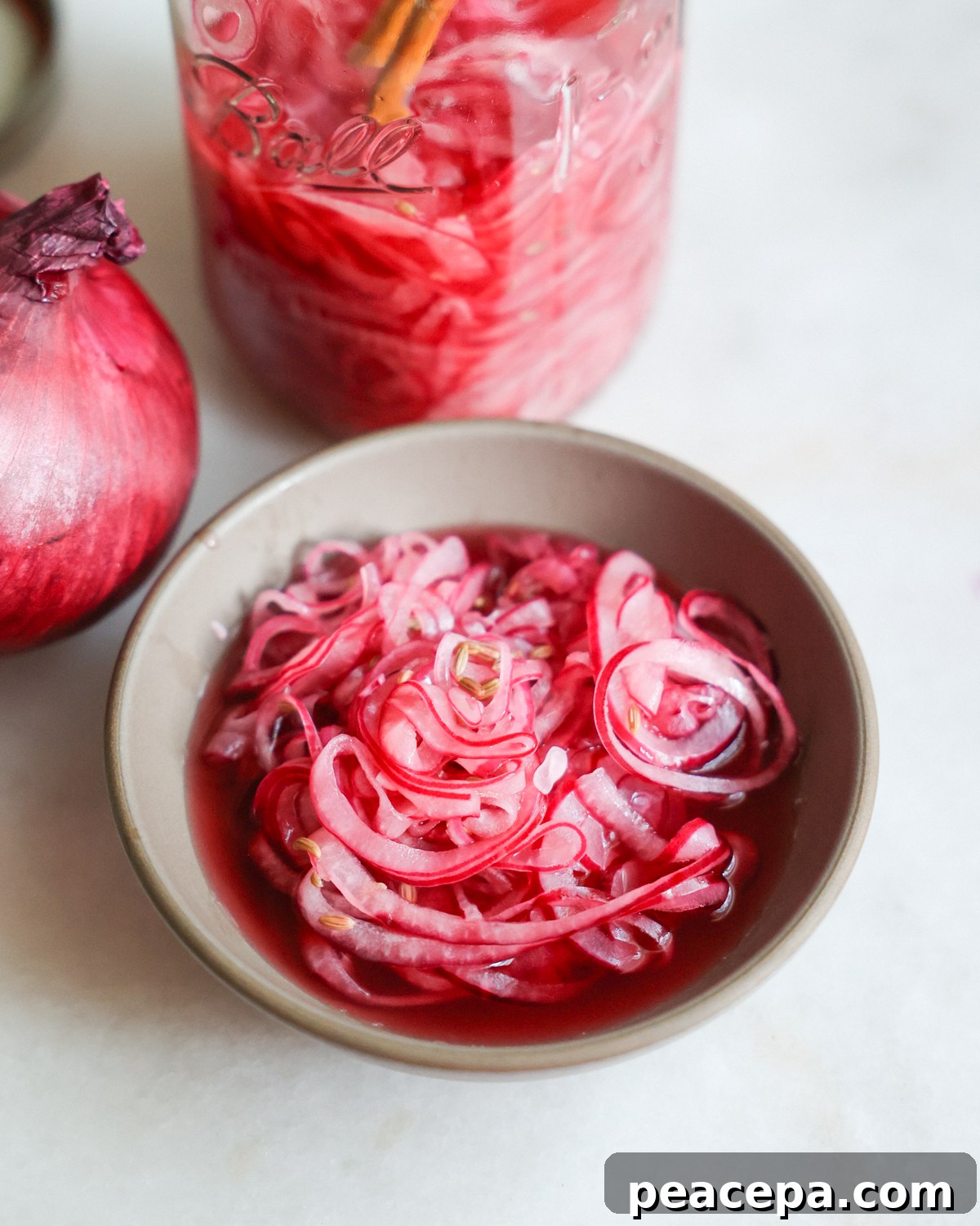 quick pickled onions in a bowl