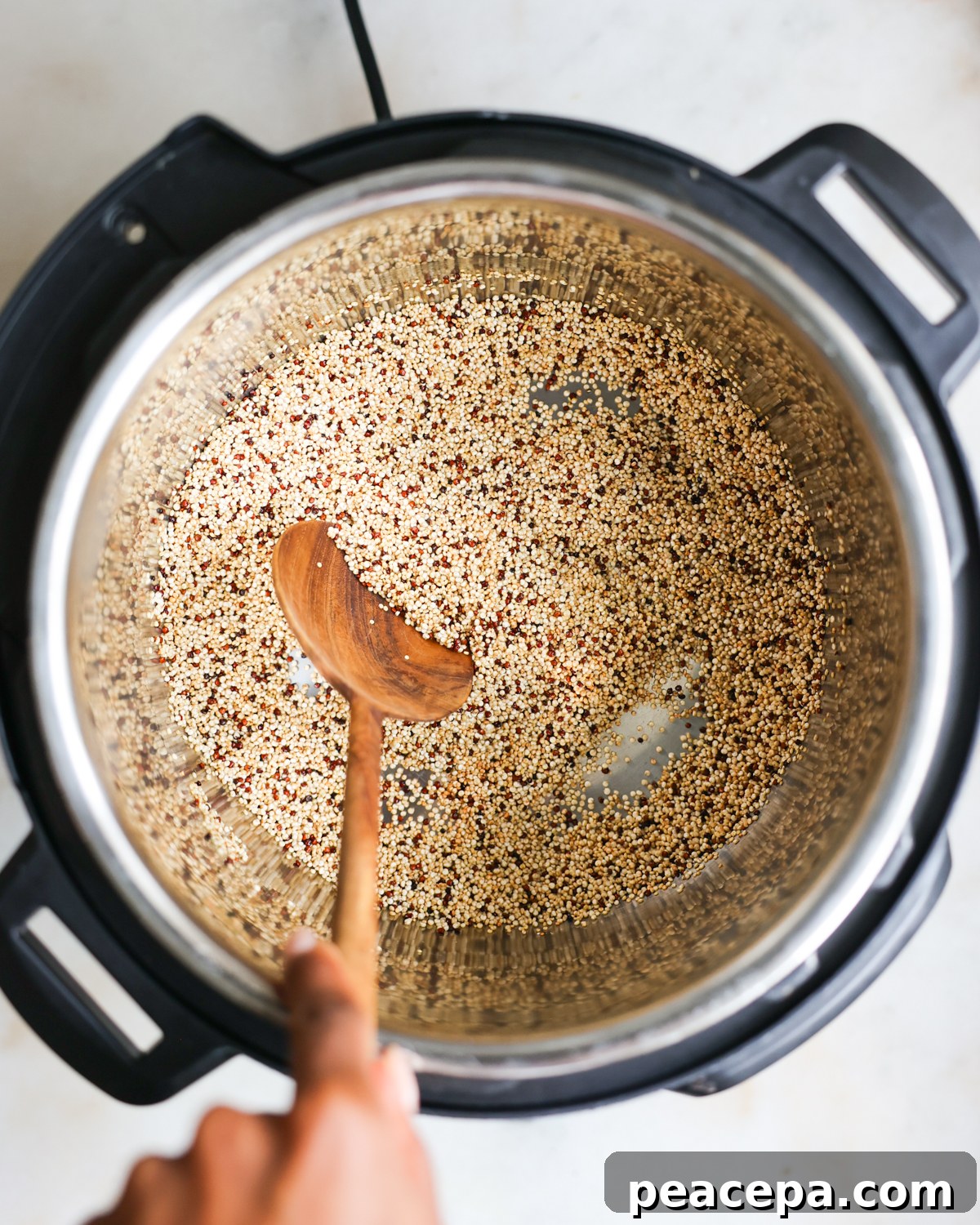 overhead toasting quinoa