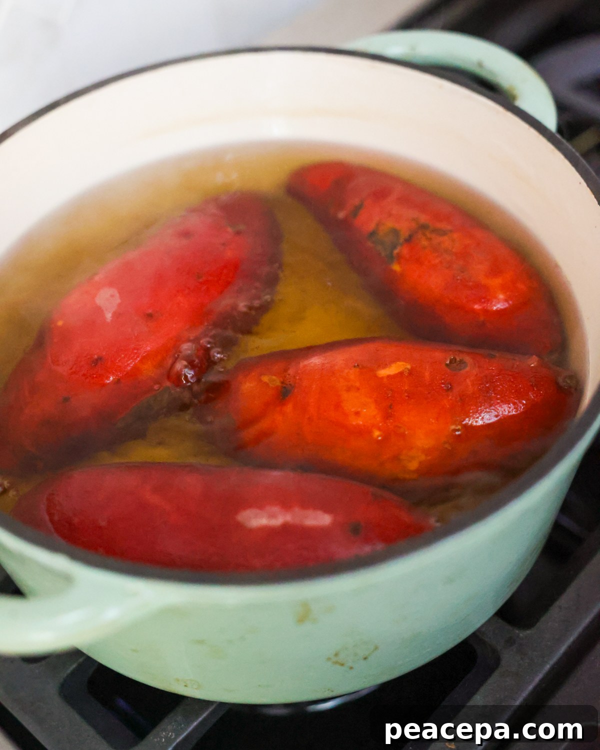 sweet potatoes boiling on stove