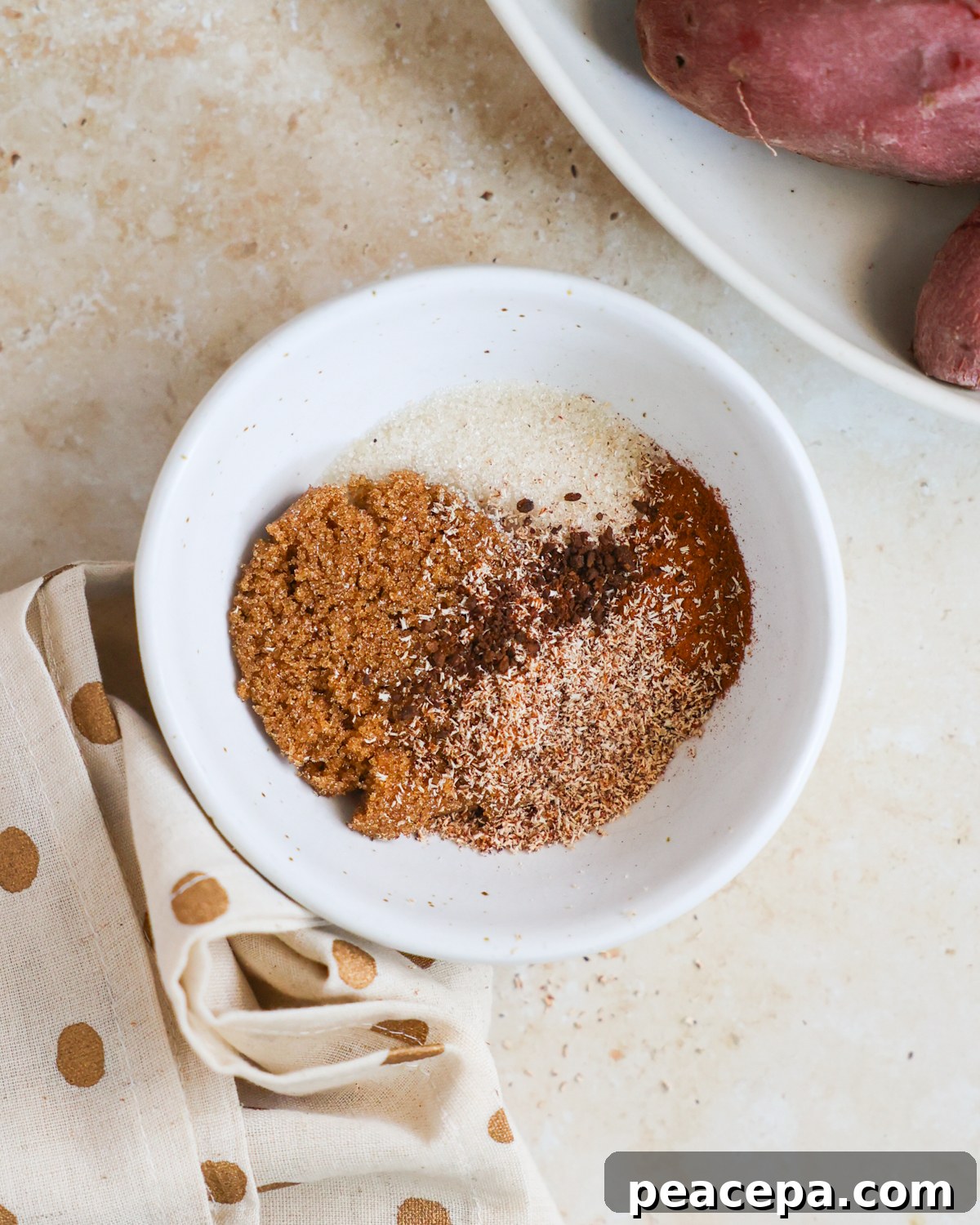 overhead sugar mixture ingredients in a bowl