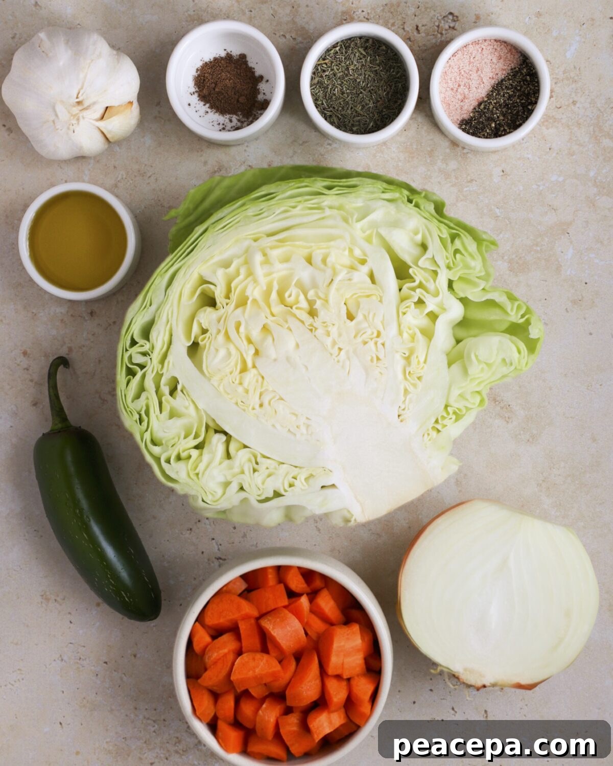 Braised cabbage ingredients. 