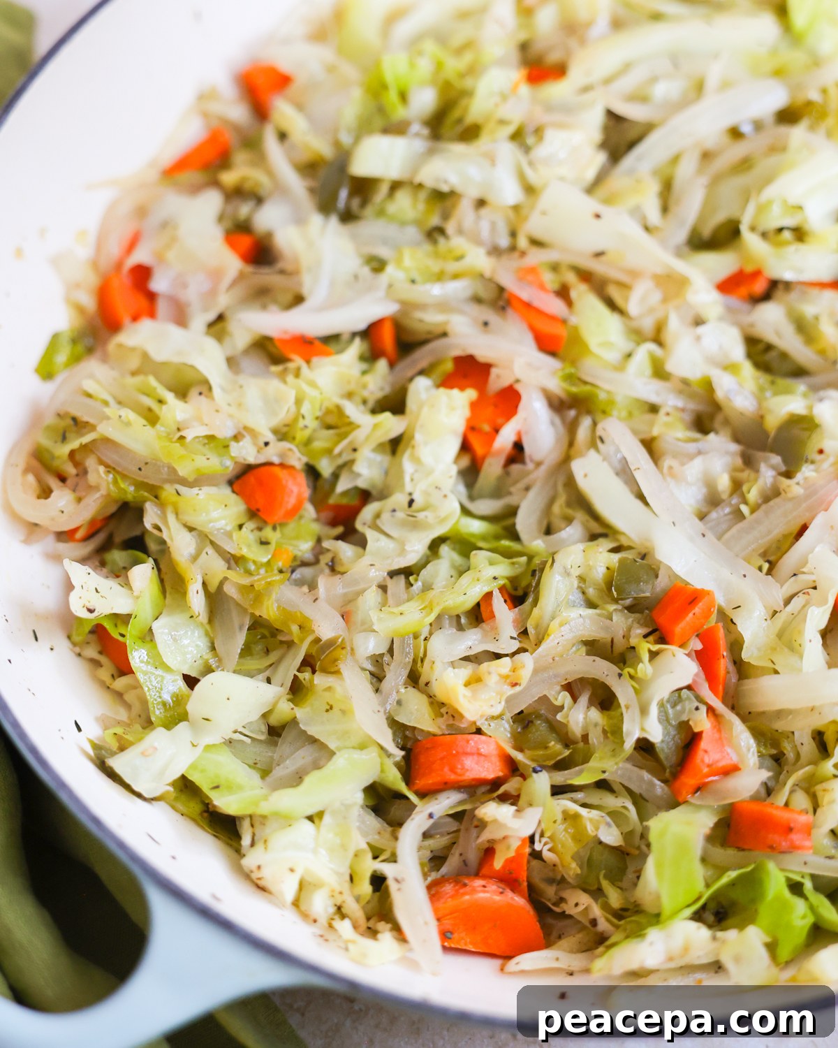 Braised cabbage in the skillet.