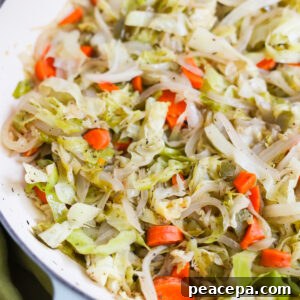 close up of cabbage in skillet