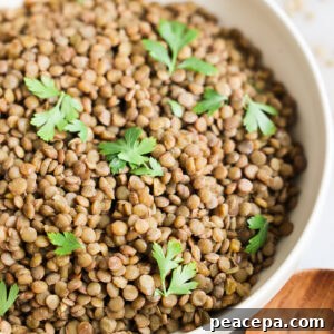 cooked lentils in a bowl