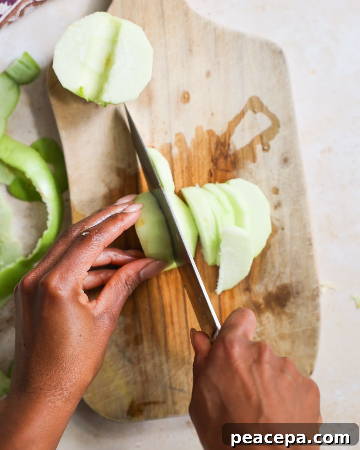 Slicing an apple.