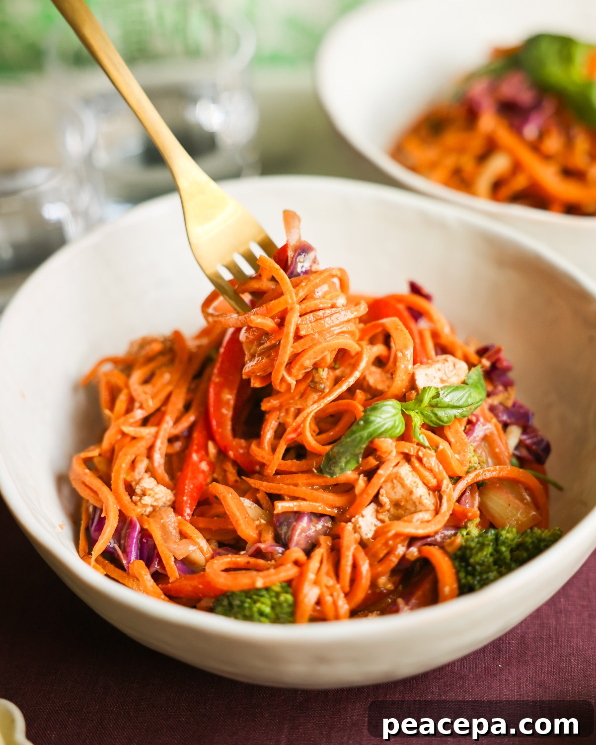 forkful of sweet potato noodles