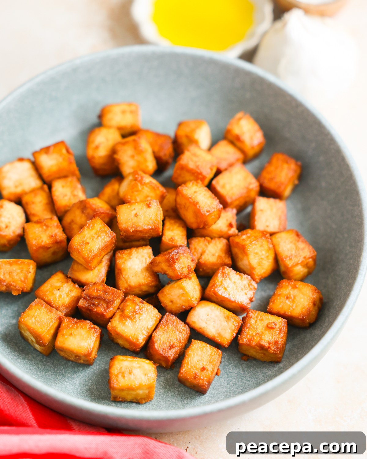 Air fryer tofu on a plate. 