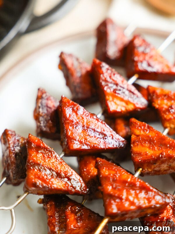 close up of bbq tofu