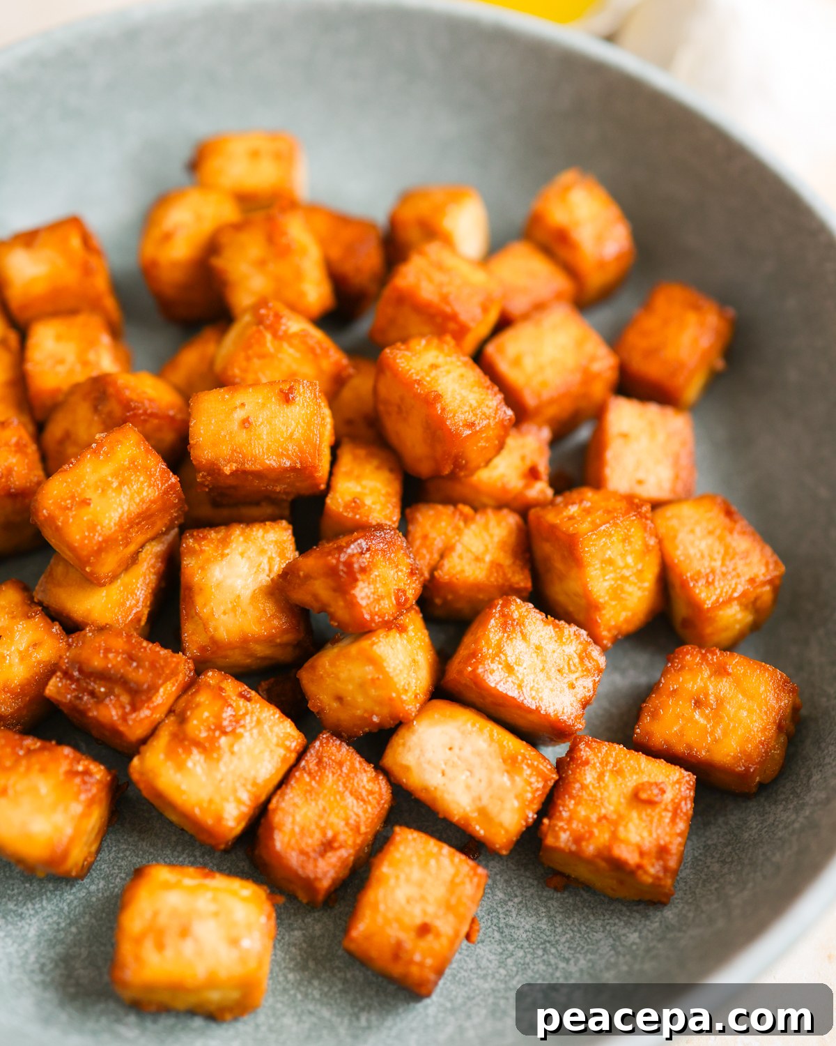 close up of air fried tofu