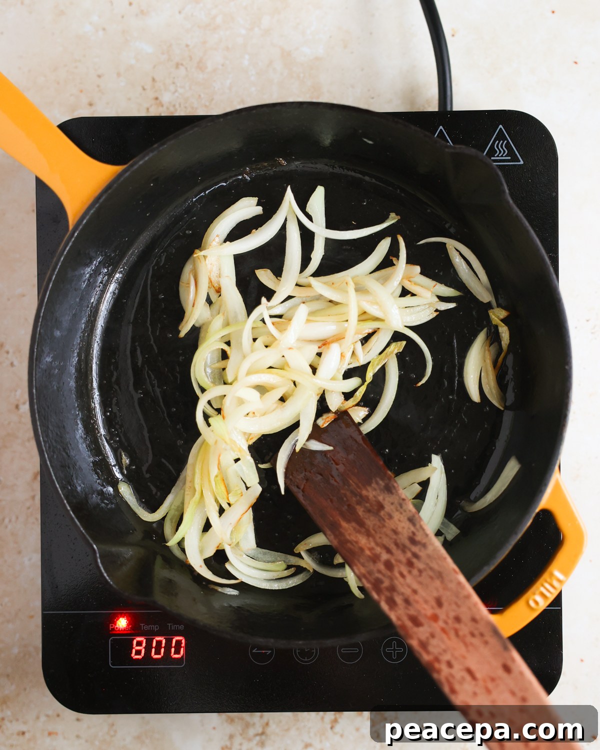 overhead sauteing onions