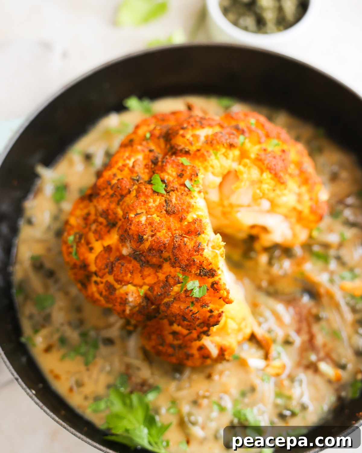 overhead sliced roasted cauliflower