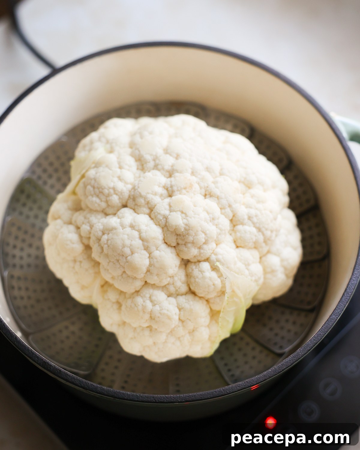 overhead cauliflower in steamer