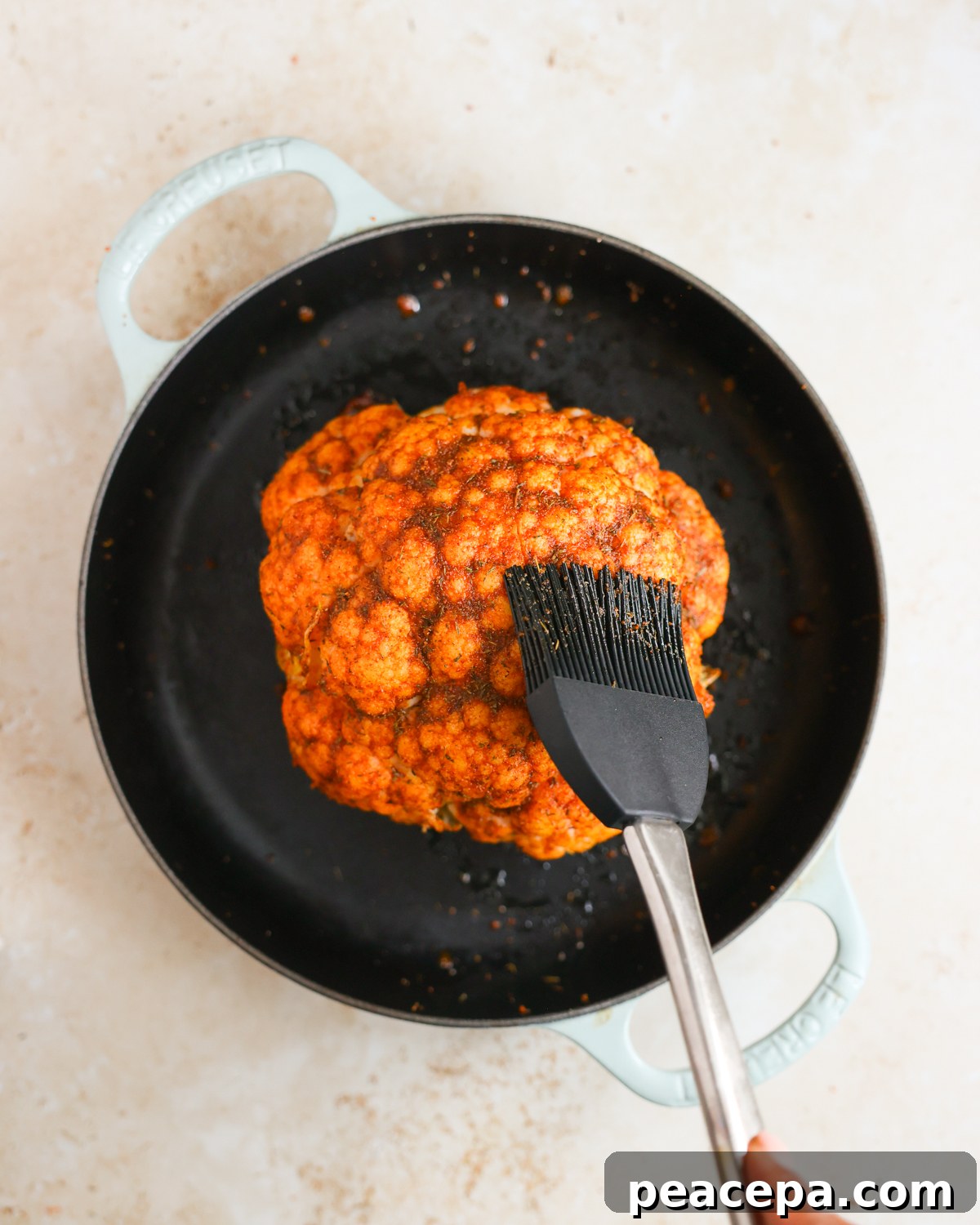 overhead brushing cauliflower