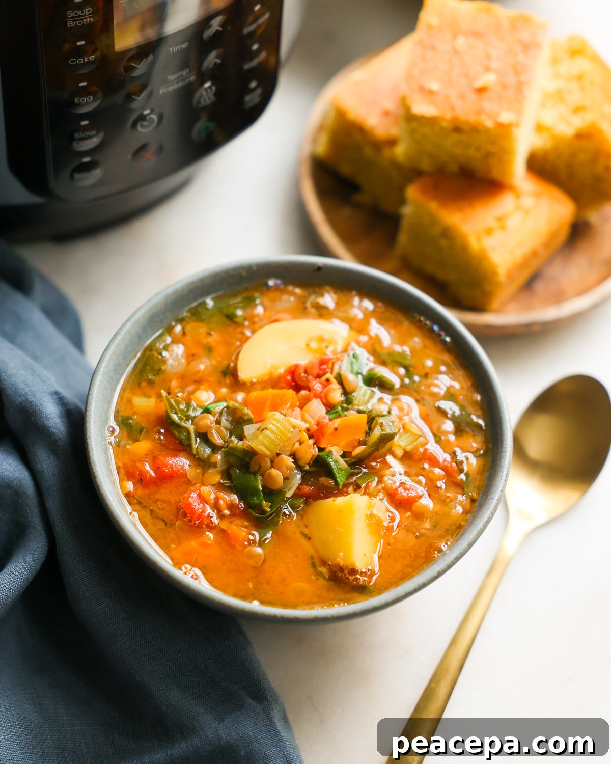 bowl of lentil soup on counter