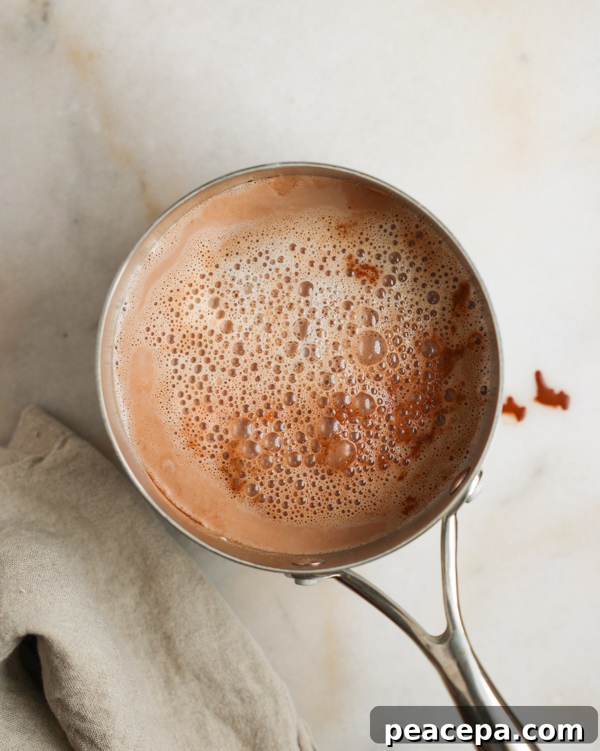 overhead hot chocolate in pot