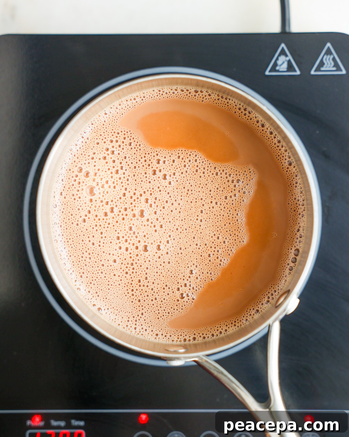 overhead hot cocoa on stove