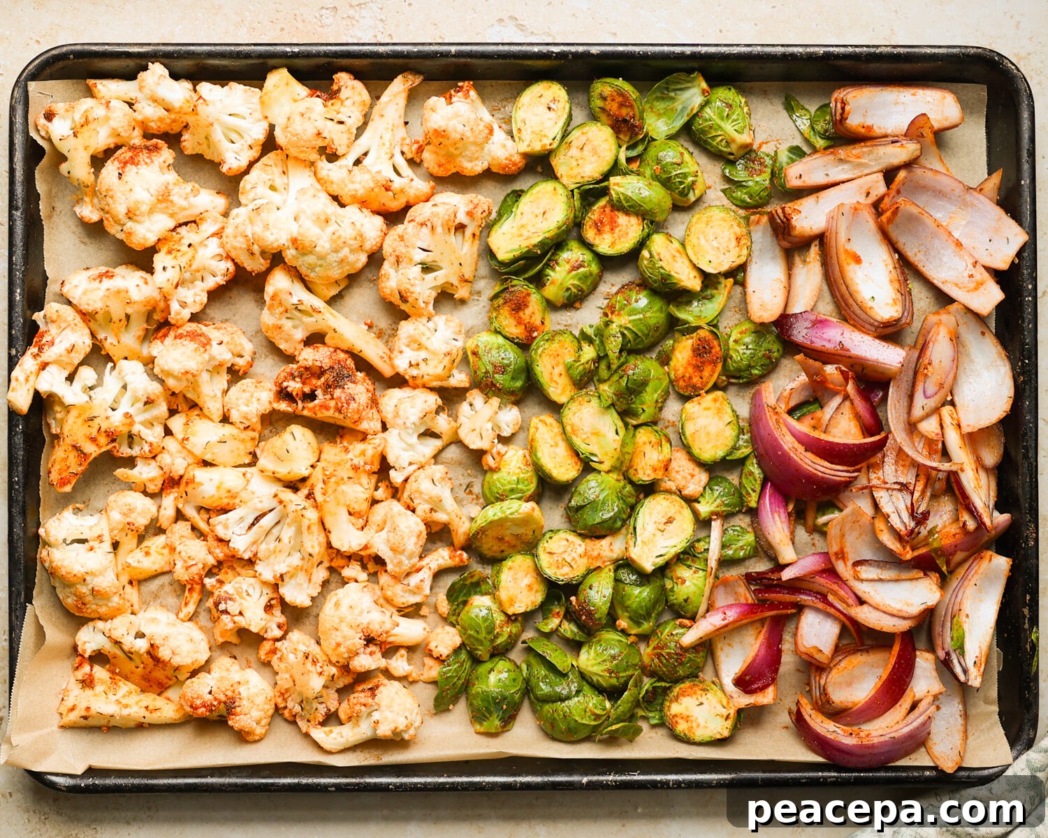 Veggies on a baking sheet.