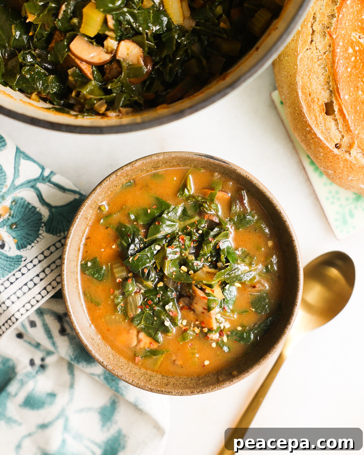 overhead of a bowl of green gumbo