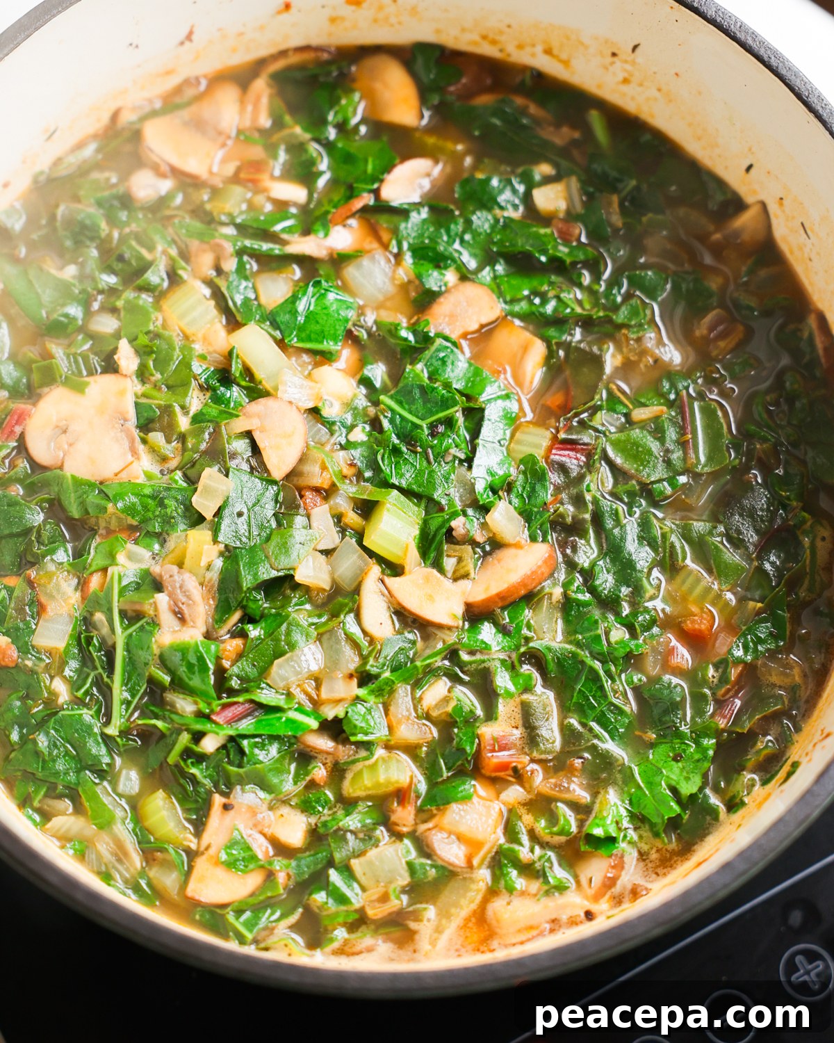 close up angle of green gumbo