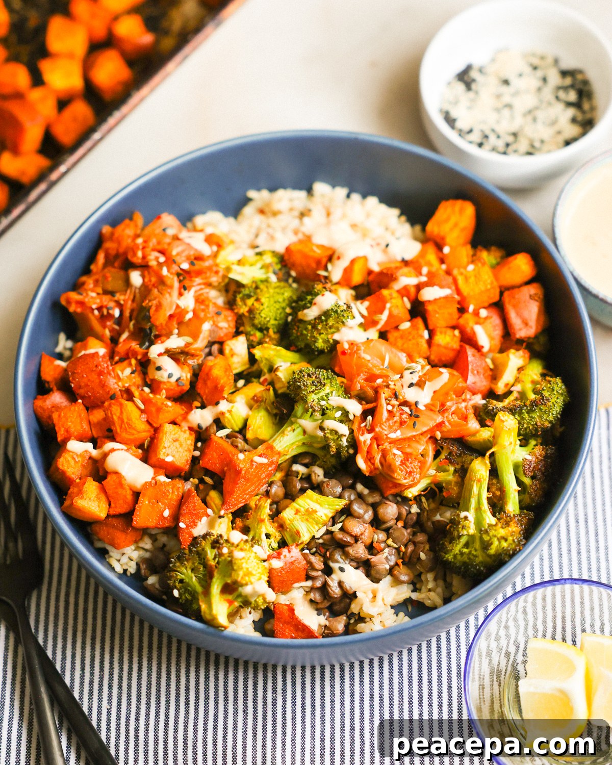 buddha bowl in a blue plate