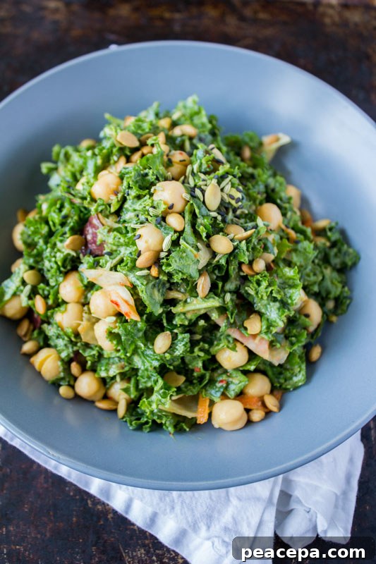 Massaged Kale Salad with Kimchi, Chickpeas, and Sweet Potatoes