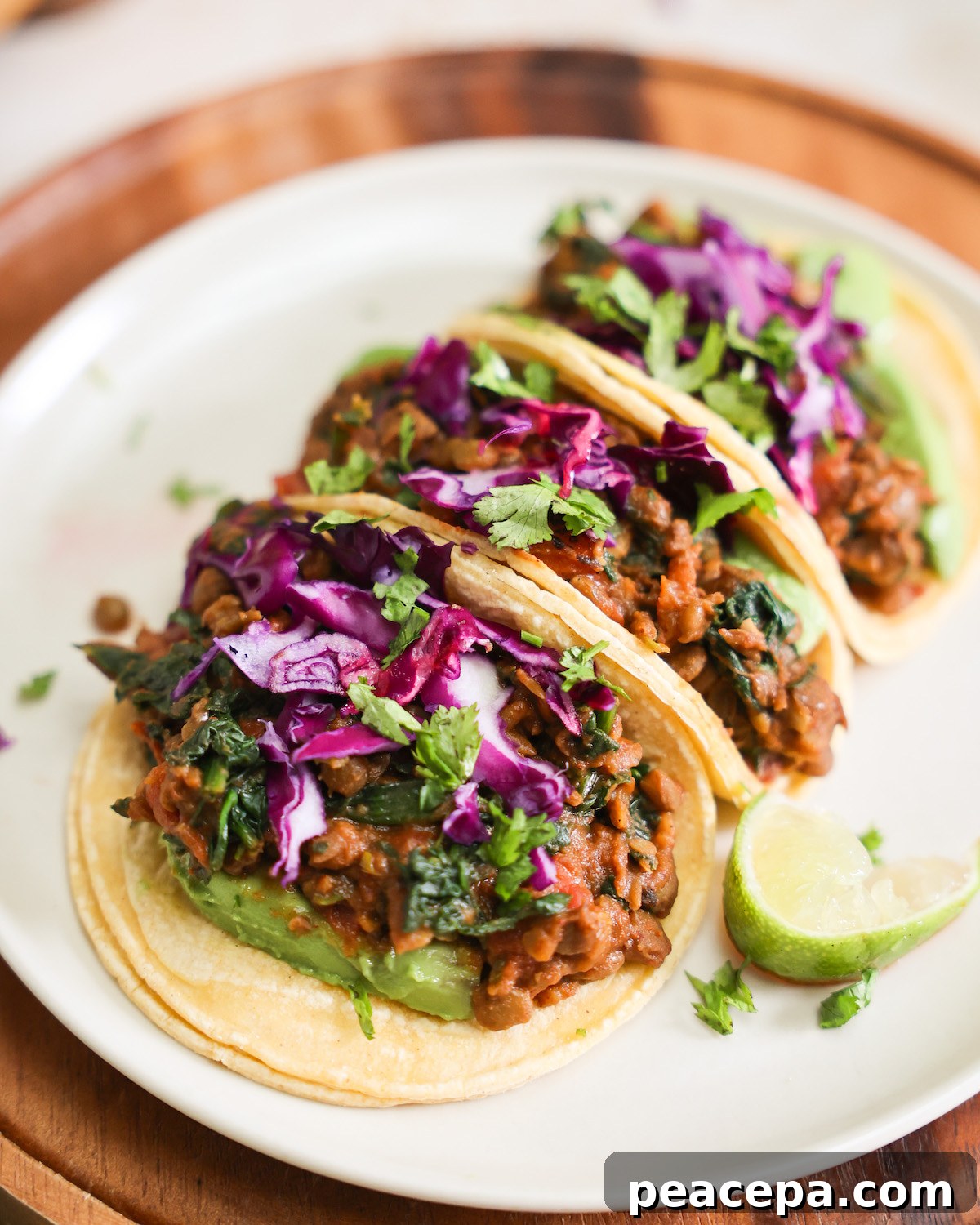 Lentil tacos on a plate.