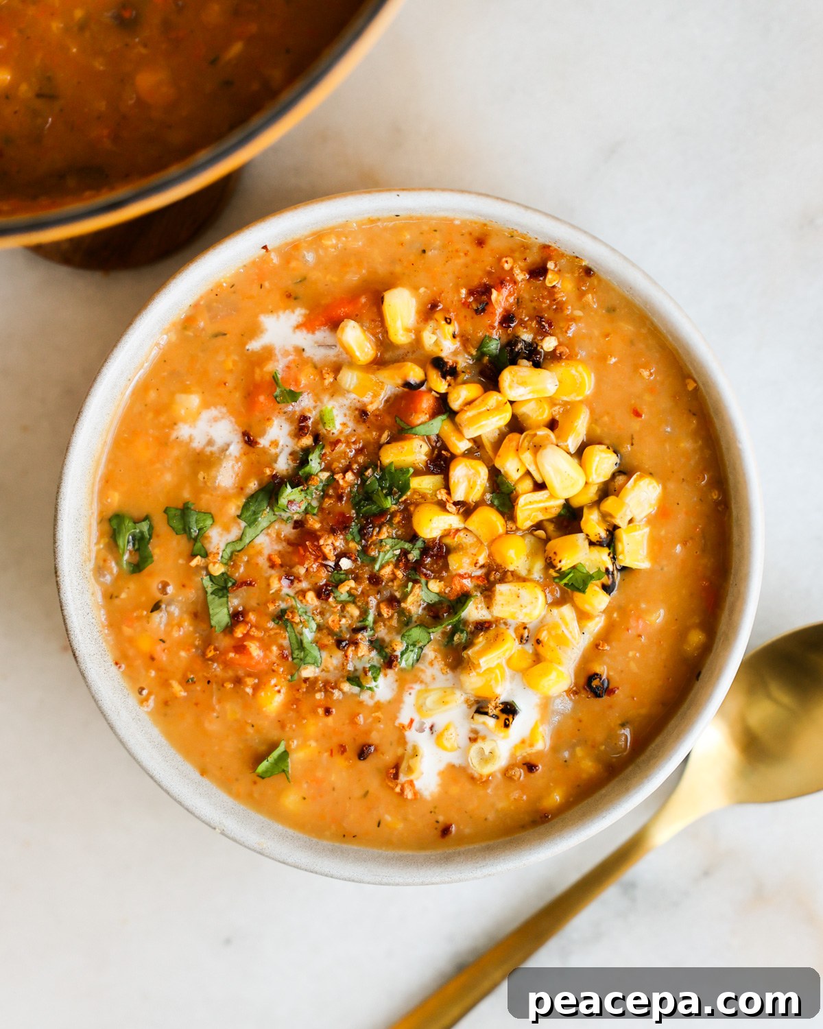overhead of corn chowder