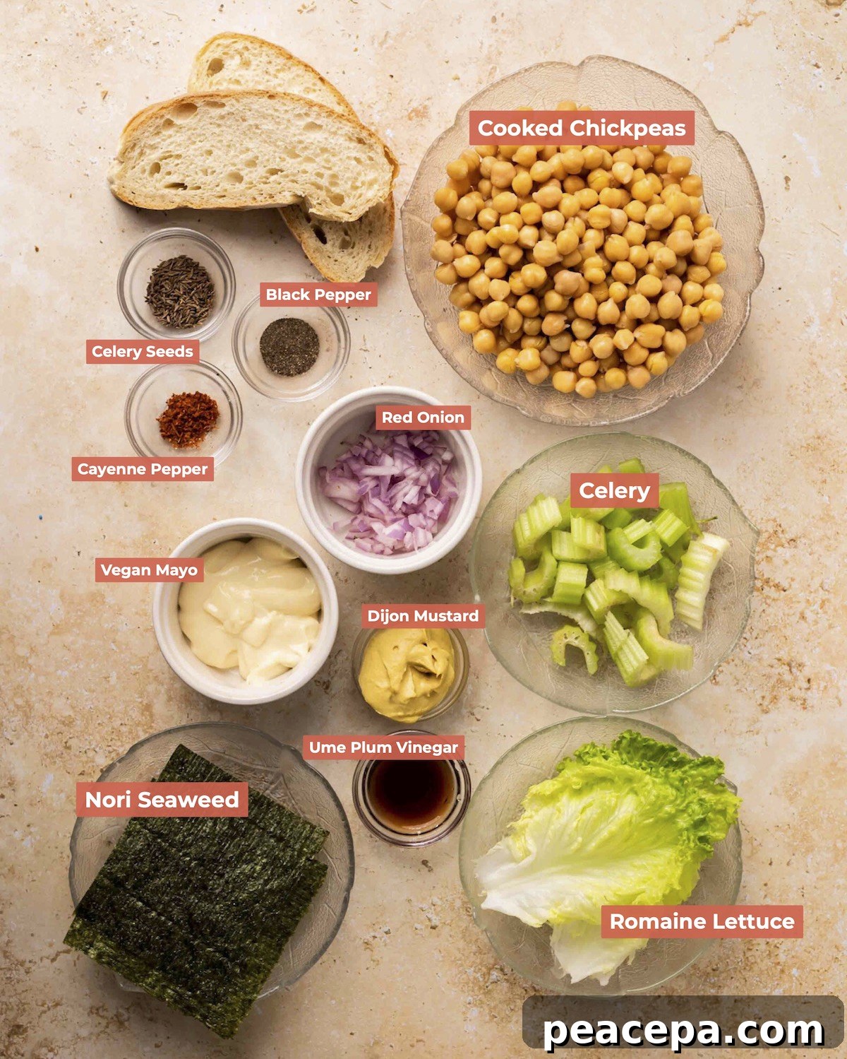 Chickpea tuna salad ingredients.