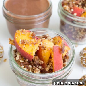 Raw Carrot Cake Truffles, Raw Peach Crumble, Banana Chocolate Smoothie