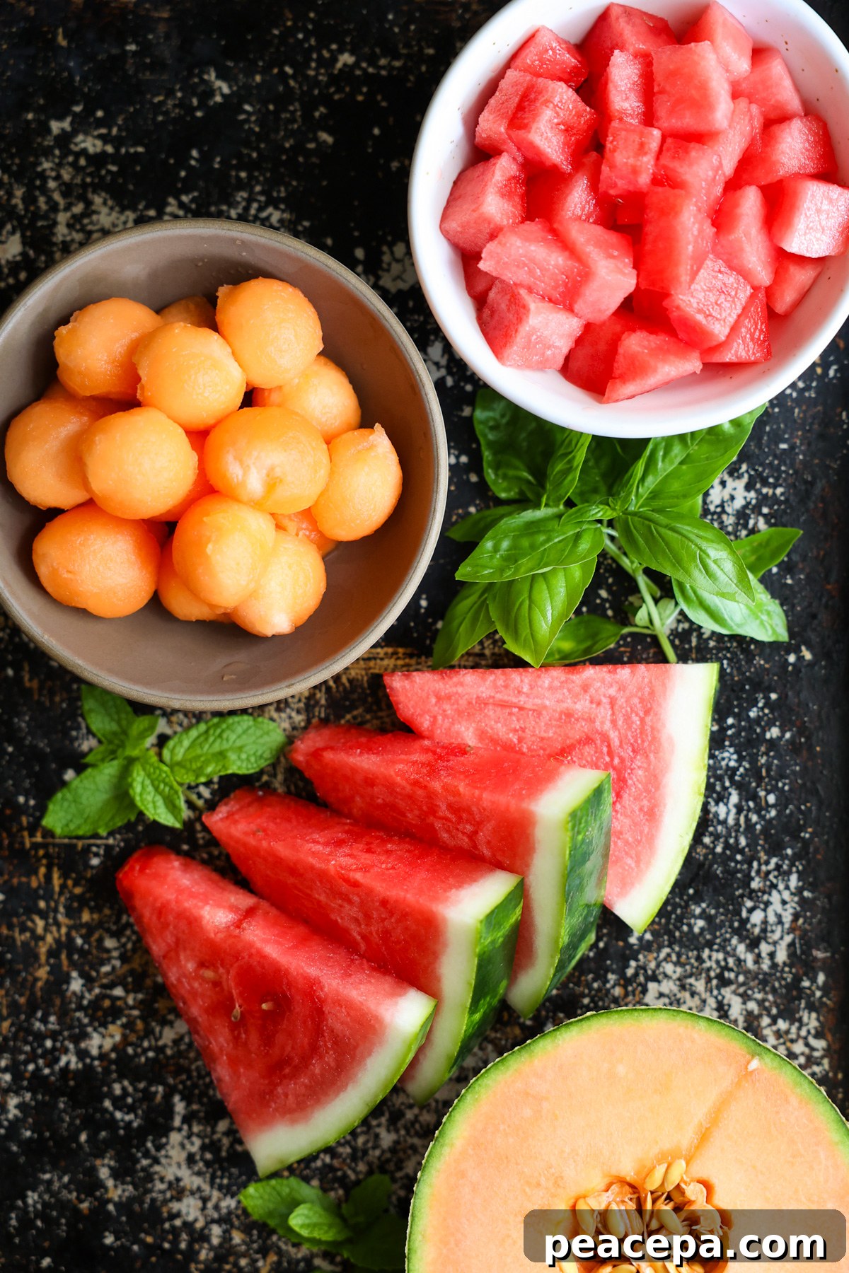 overhead of watermelon smoothie ingredients