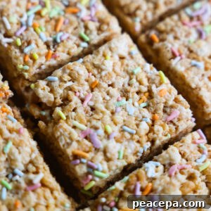 closeup of Vegan Rice Krispy Treats with sprinkles