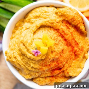 close up of sweet potato hummus