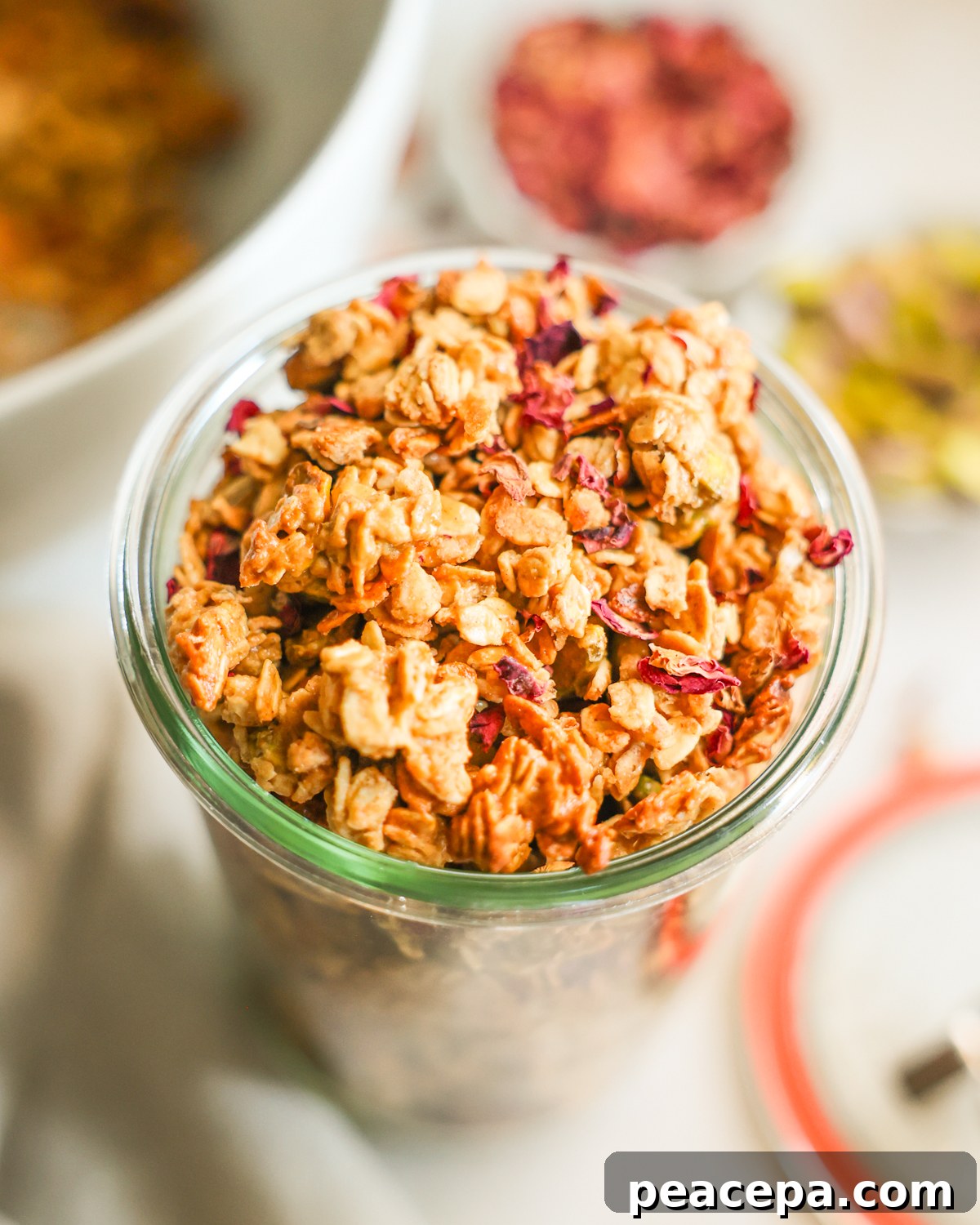 tahini granola in glass jar