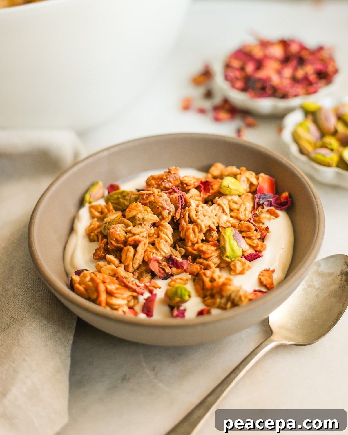 tahini granola on yogurt