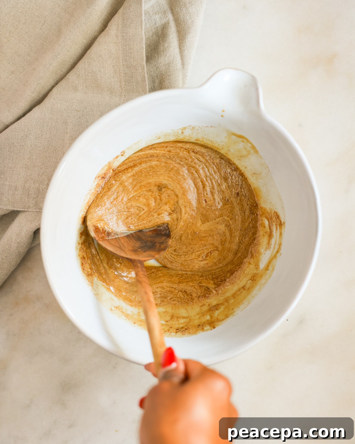 overhead stirring tahini mixture