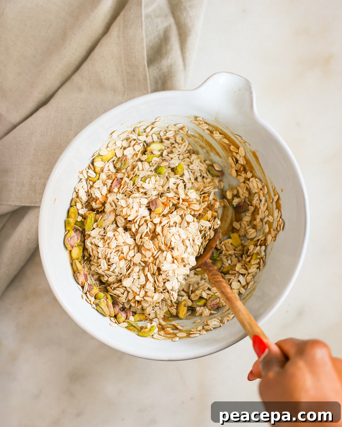mixing oats and tahini