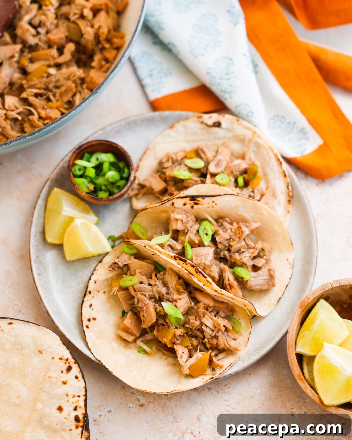 jerk jackfruit tacos on plate
