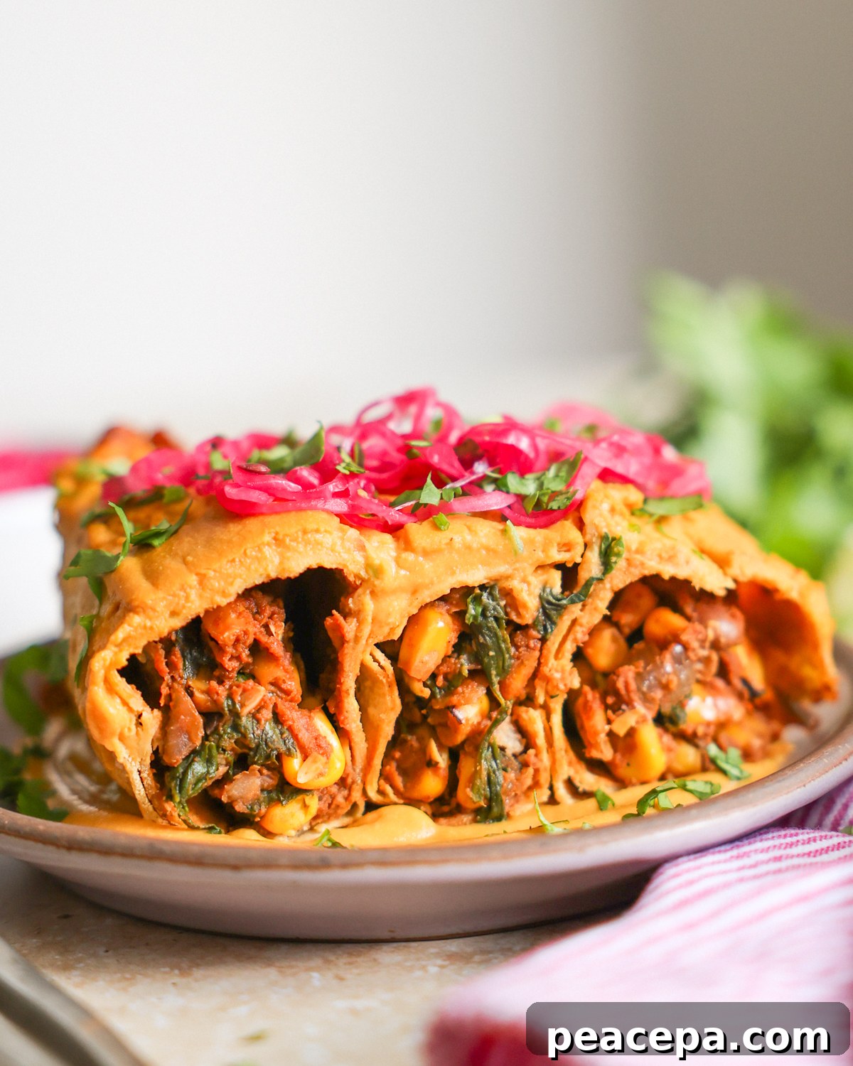 enchiladas topped with pickled onions