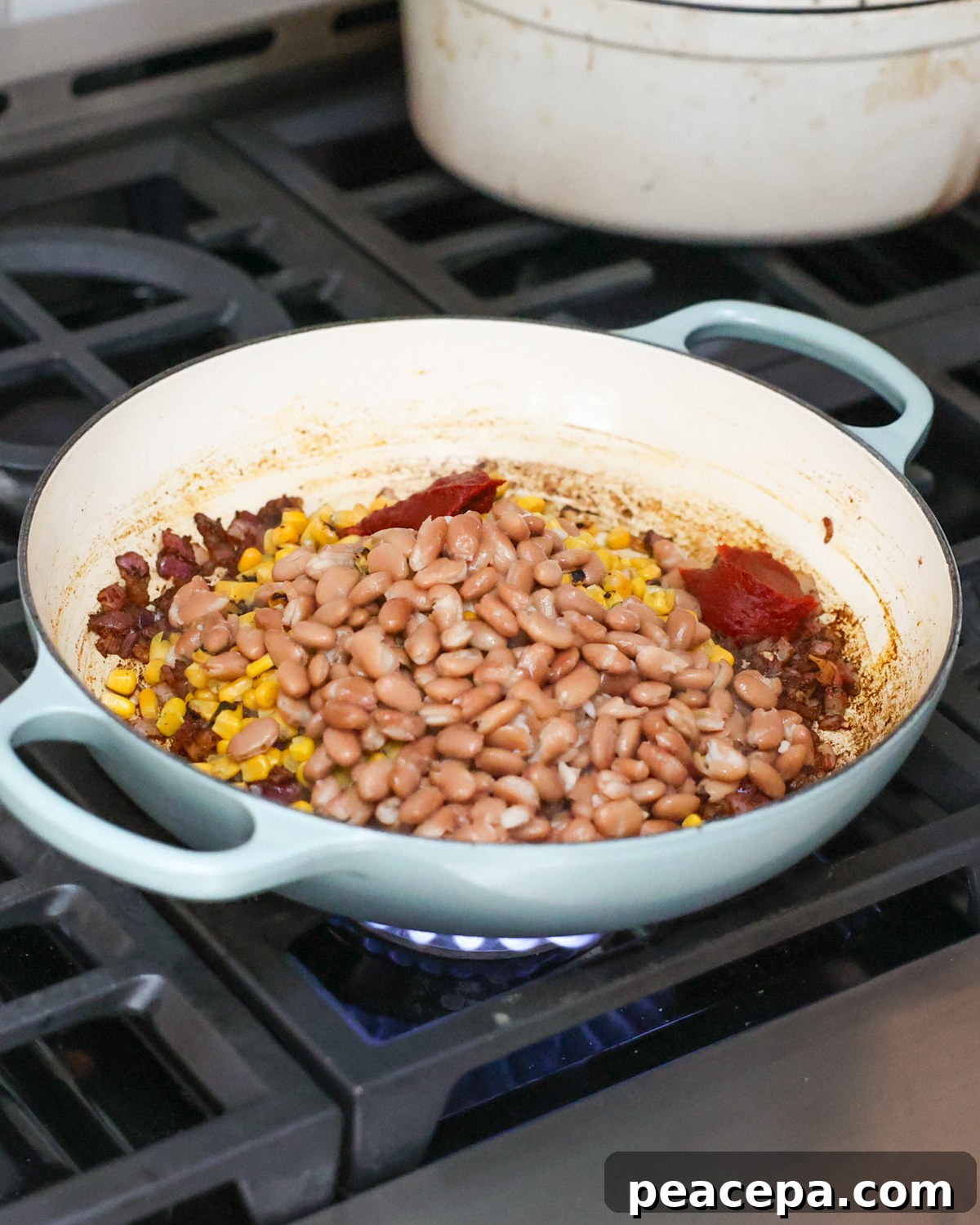beans added to skillet veggies