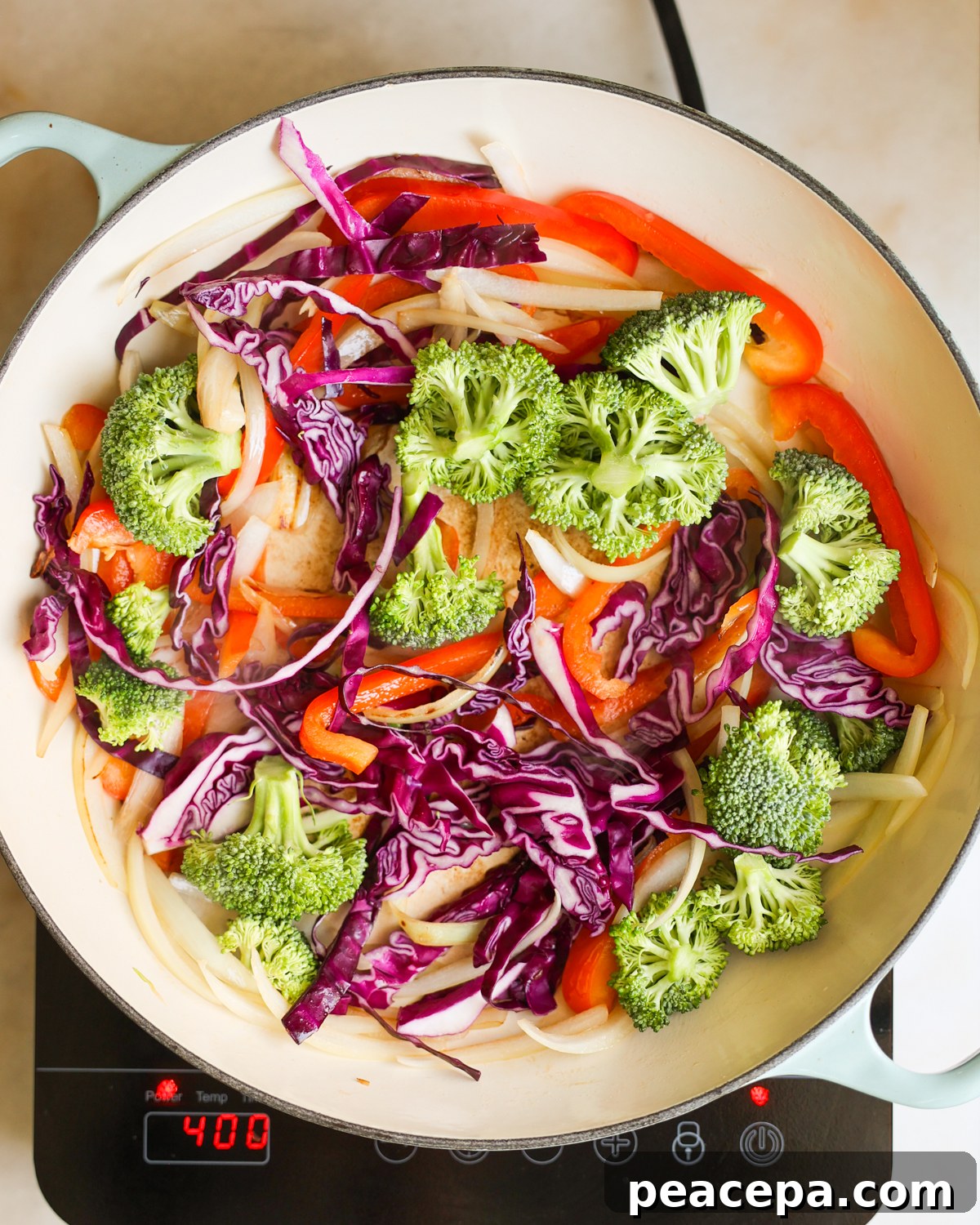 overhead veggies in the pan