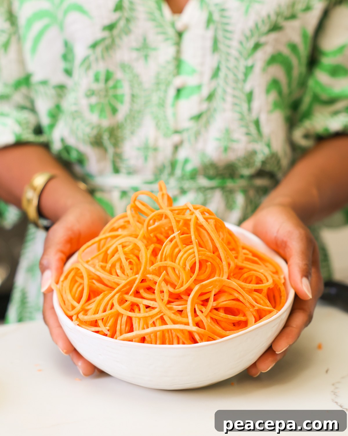 bowl of spiralized sweet potato noodles